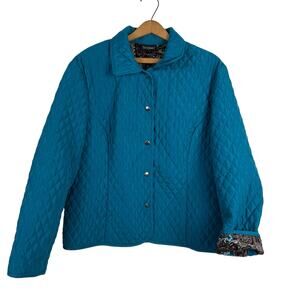 Tara Jones Women Teal Quilted Jacket Size 14W Lightweight Preppy Autumn Winter